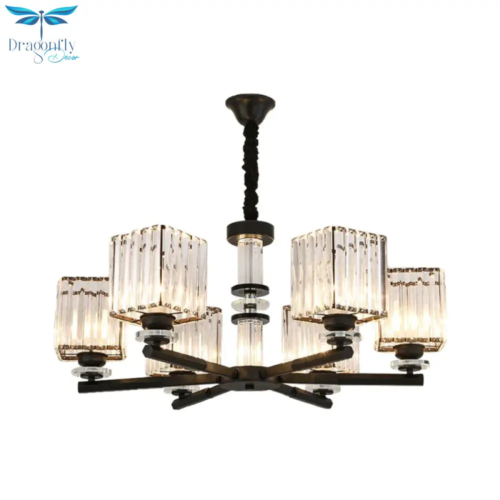 Rectangle - Cut Crystal Sputnik Chandelier Modernism 3/6/8 Lights Black Ceiling Light Fixture