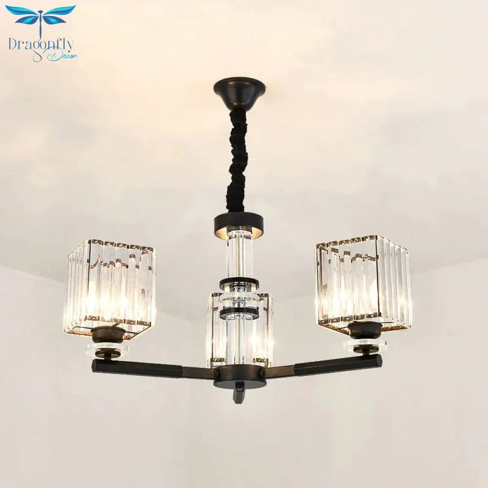 Rectangle - Cut Crystal Sputnik Chandelier Modernism 3/6/8 Lights Black Ceiling Light Fixture