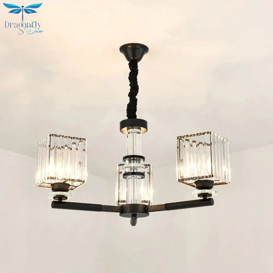 Rectangle - Cut Crystal Sputnik Chandelier Modernism 3/6/8 Lights Black Ceiling Light Fixture