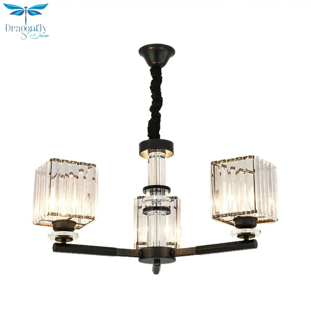 Rectangle - Cut Crystal Sputnik Chandelier Modernism 3/6/8 Lights Black Ceiling Light Fixture