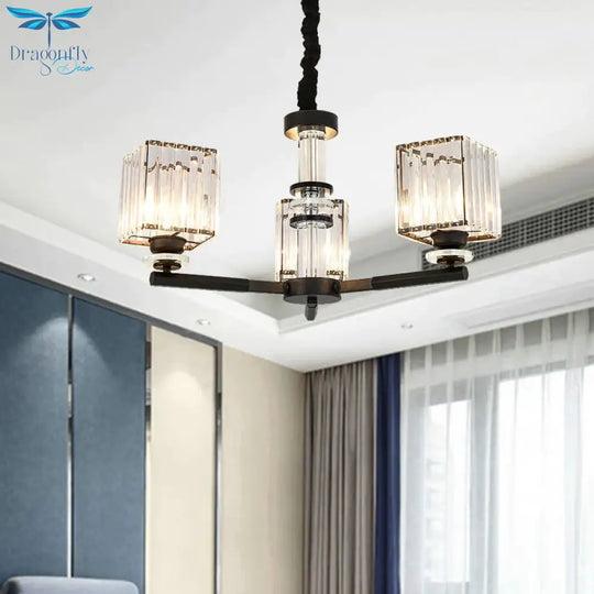 Rectangle - Cut Crystal Sputnik Chandelier Modernism 3/6/8 Lights Black Ceiling Light Fixture