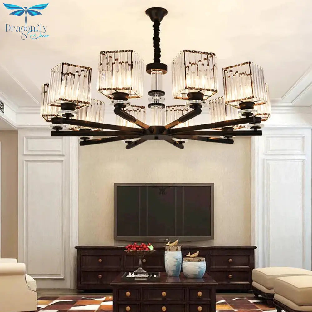 Rectangle - Cut Crystal Sputnik Chandelier Modernism 3/6/8 Lights Black Ceiling Light Fixture