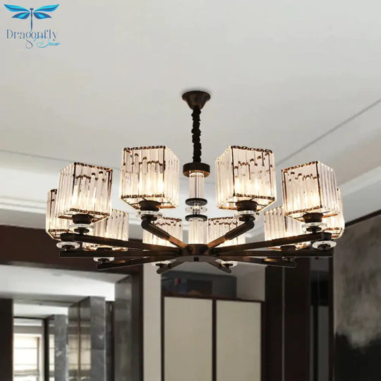 Rectangle - Cut Crystal Sputnik Chandelier Modernism 3/6/8 Lights Black Ceiling Light Fixture