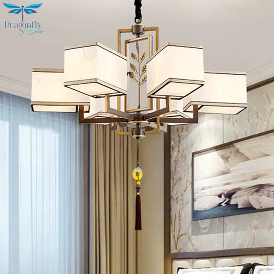 Rectangle Fabric Ceiling Chandelier Classic 6/8/12 Lights Living Room Pendant Lamp In Black With