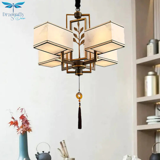 Rectangle Fabric Ceiling Chandelier Classic 6/8/12 Lights Living Room Pendant Lamp In Black With