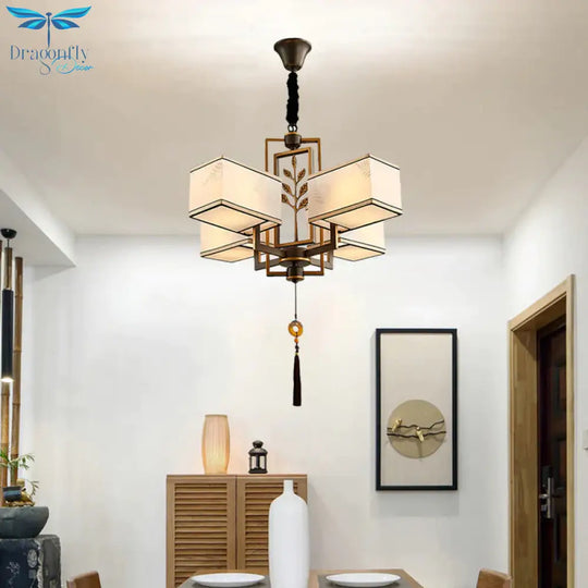 Rectangle Fabric Ceiling Chandelier Classic 6/8/12 Lights Living Room Pendant Lamp In Black With