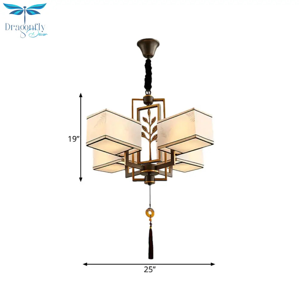 Rectangle Fabric Ceiling Chandelier Classic 6/8/12 Lights Living Room Pendant Lamp In Black With