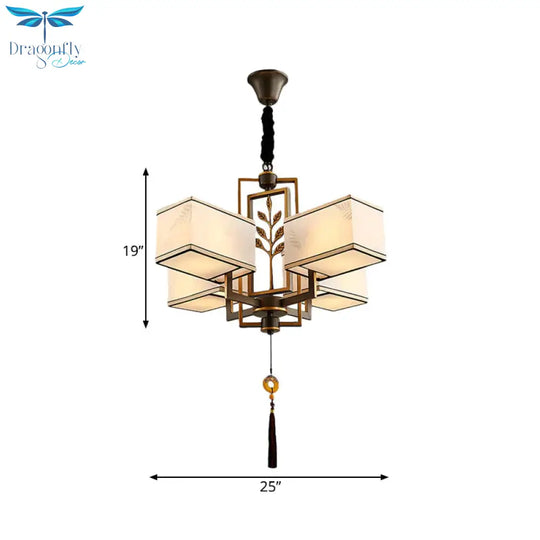 Rectangle Fabric Ceiling Chandelier Classic 6/8/12 Lights Living Room Pendant Lamp In Black With