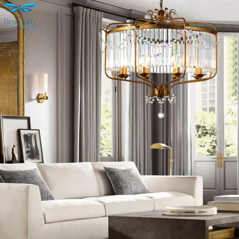 Rectangular - Cut Crystal Lantern Chandelier Light Postmodern 8 Lights Gold/Black Hanging For