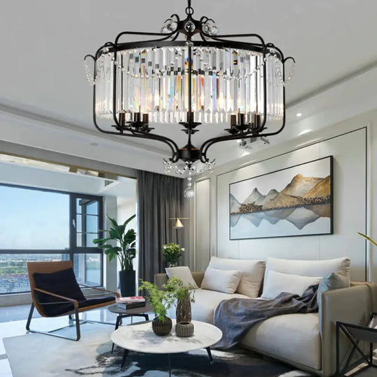 Rectangular - Cut Crystal Lantern Chandelier Light Postmodern 8 Lights Gold/Black Hanging For