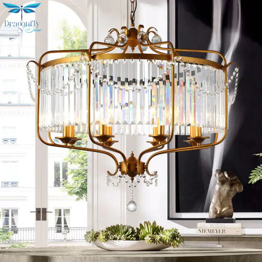 Rectangular - Cut Crystal Lantern Chandelier Light Postmodern 8 Lights Gold/Black Hanging For
