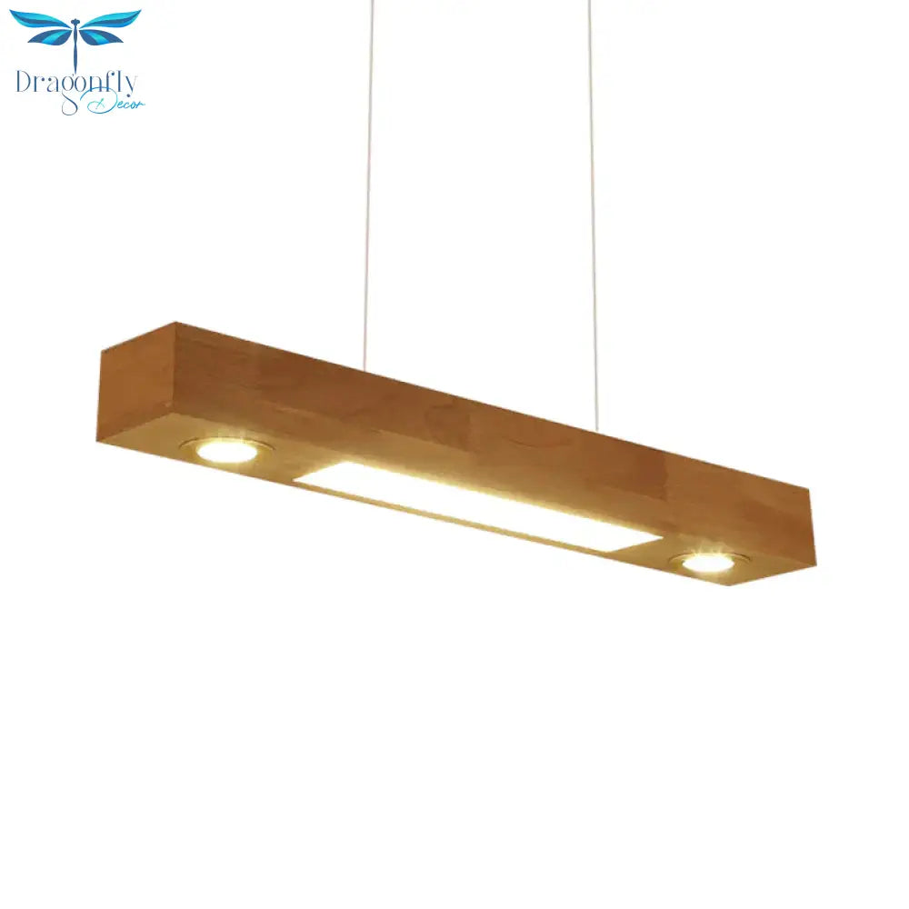 Rectangular Wood Chandelier Light Contemporary Led 31.5’/47’ Wide Beige Hanging Ceiling Lamp In Warm