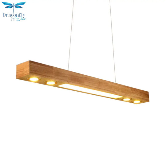 Rectangular Wood Chandelier Light Contemporary Led 31.5’/47’ Wide Beige Hanging Ceiling Lamp In Warm