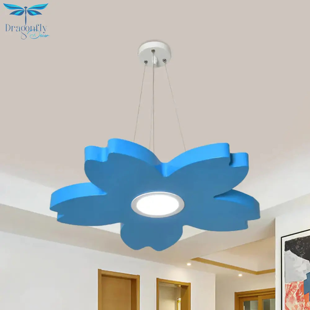 Red/Yellow/Blue Flower Chandelier Lamp Contemporary Led Metallic Ceiling Hang Fixture For Playing