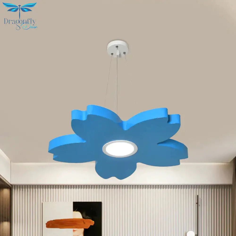 Red/Yellow/Blue Flower Chandelier Lamp Contemporary Led Metallic Ceiling Hang Fixture For Playing