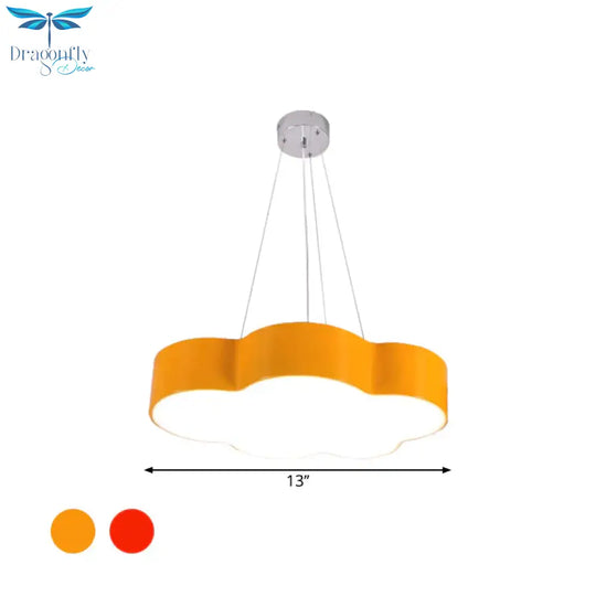 Red/Yellow Cloud Hanging Ceiling Light Macaroon Led Acrylic Pendant Chandelier With Round Canopy