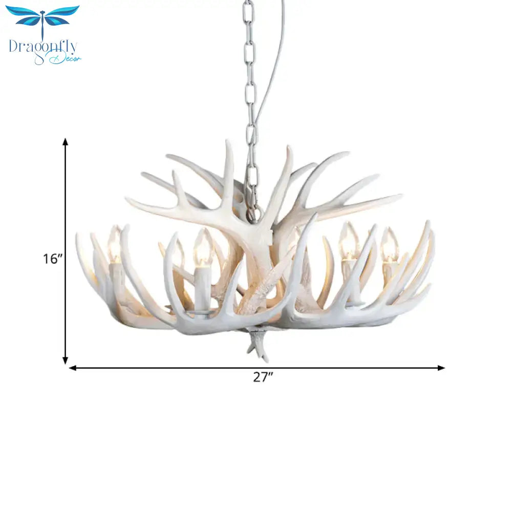 Resin Antler Hanging Chandelier Modern Style 4/6/9 Lights White Ceiling Light