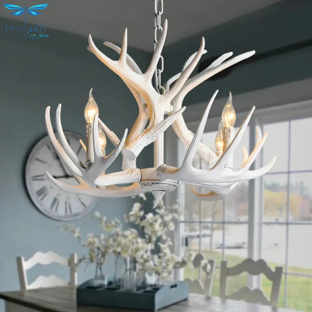 Resin Antler Hanging Chandelier Modern Style 4/6/9 Lights White Ceiling Light