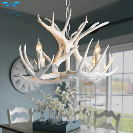 Resin Antler Hanging Chandelier Modern Style 4/6/9 Lights White Ceiling Light