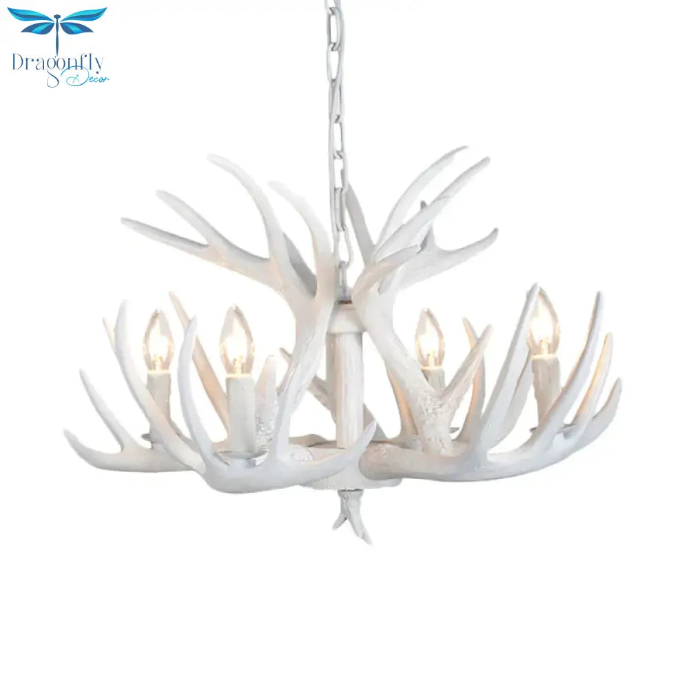 Resin Antler Hanging Chandelier Modern Style 4/6/9 Lights White Ceiling Light
