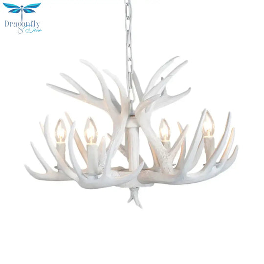 Resin Antler Hanging Chandelier Modern Style 4/6/9 Lights White Ceiling Light