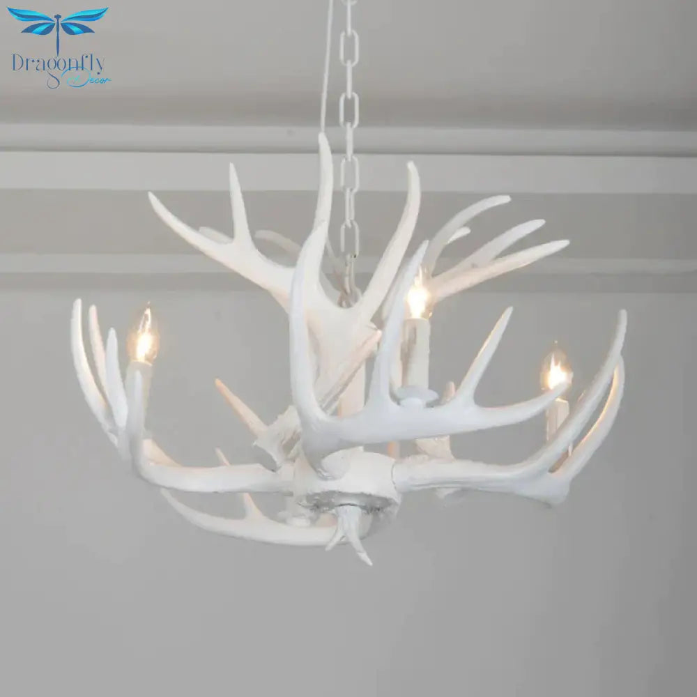 Resin Antler Hanging Chandelier Modern Style 4/6/9 Lights White Ceiling Light