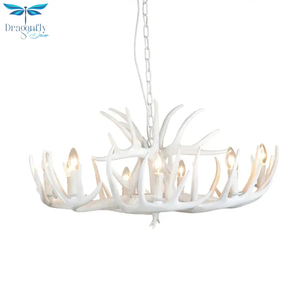 Resin Antler Hanging Chandelier Modern Style 4/6/9 Lights White Ceiling Light
