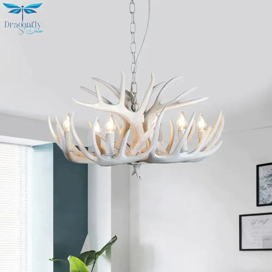 Resin Antler Hanging Chandelier Modern Style 4/6/9 Lights White Ceiling Light