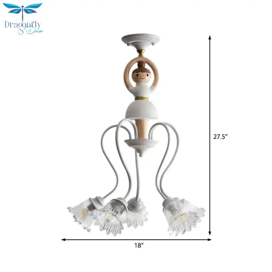 Resin Ballet Pendant Light With Flower Shade 5 Lights Creative Chandelier In White For Kindergarten
