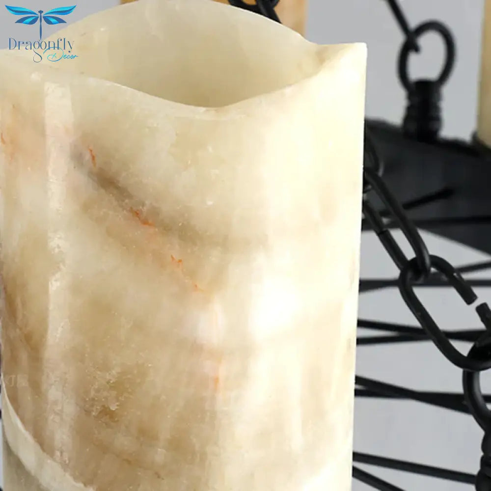 Resin Beige Pendant Lamp Cylinder 8 Lights Traditional Chandelier Light Fixture For Dining Room