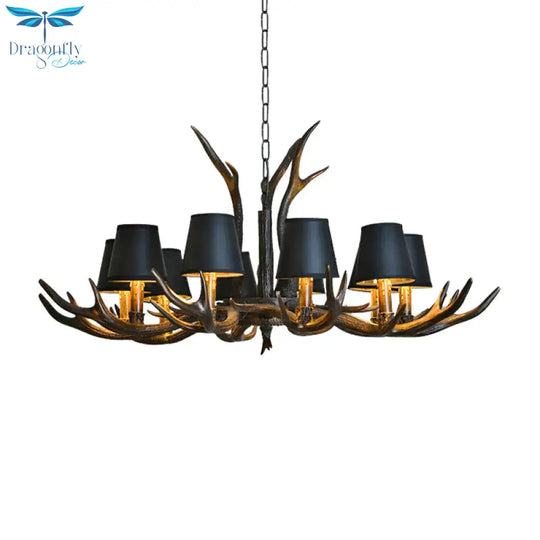 Resin Black Hanging Chandelier Tapered 4/6/8 Bulbs Traditional Pendant Light Fixture For Restaurant