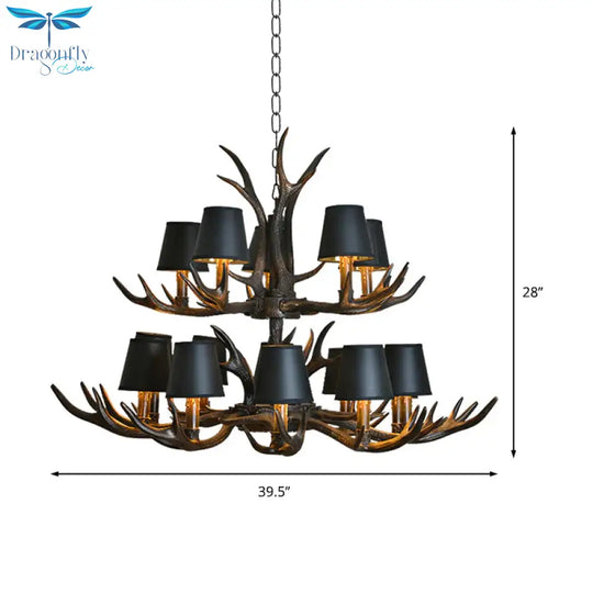 Resin Black Hanging Chandelier Tapered 4/6/8 Bulbs Traditional Pendant Light Fixture For Restaurant