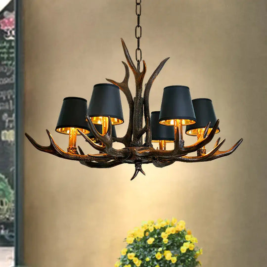 Resin Black Hanging Chandelier Tapered 4/6/8 Bulbs Traditional Pendant Light Fixture For Restaurant
