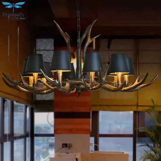 Resin Black Hanging Chandelier Tapered 4/6/8 Bulbs Traditional Pendant Light Fixture For Restaurant