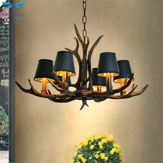 Resin Black Hanging Chandelier Tapered 4/6/8 Bulbs Traditional Pendant Light Fixture For Restaurant