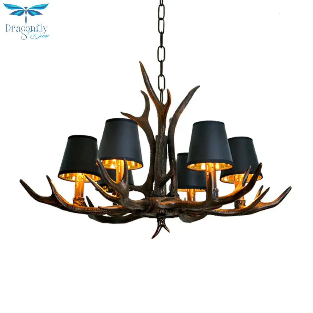 Resin Black Hanging Chandelier Tapered 4/6/8 Bulbs Traditional Pendant Light Fixture For Restaurant