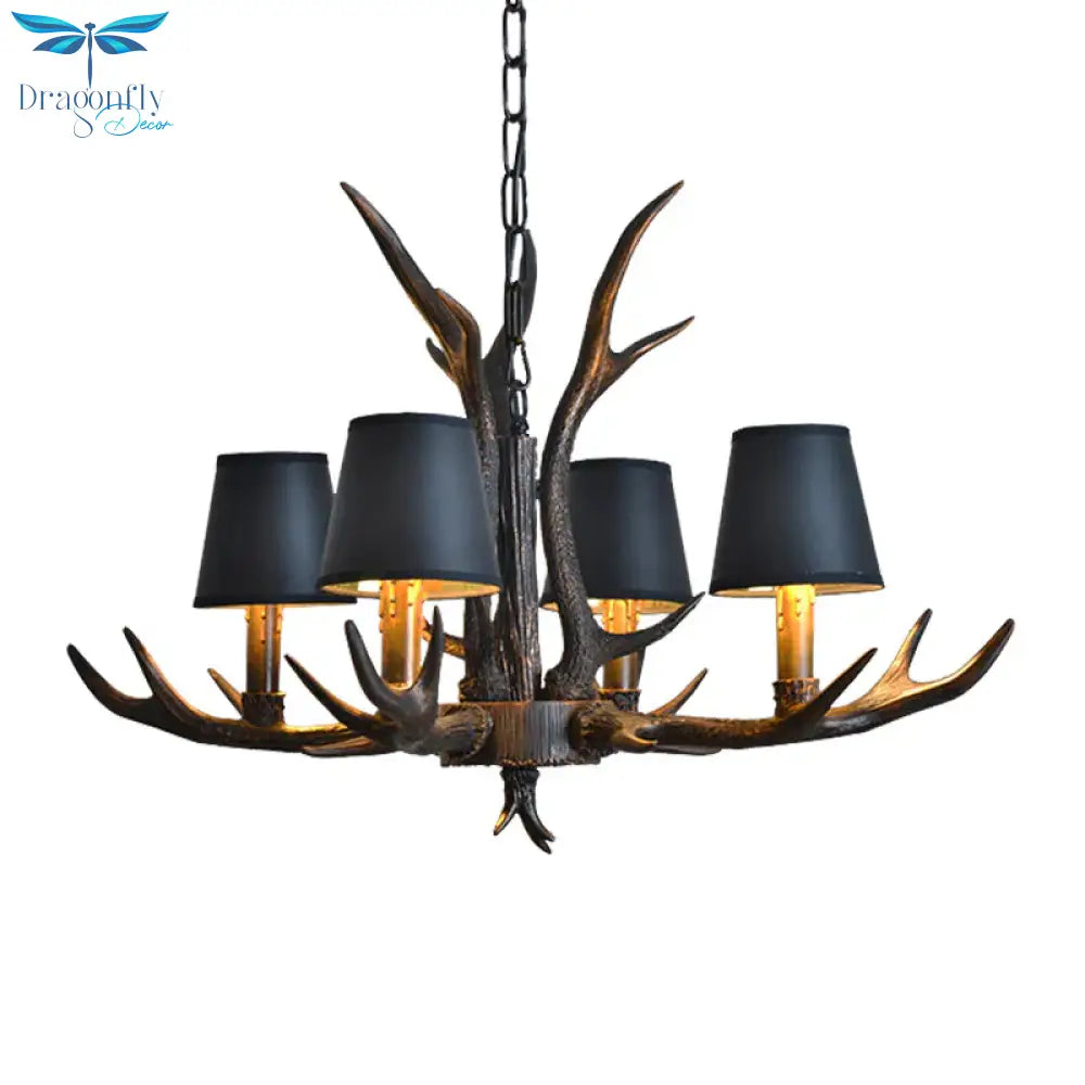 Resin Black Hanging Chandelier Tapered 4/6/8 Bulbs Traditional Pendant Light Fixture For Restaurant