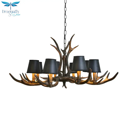 Resin Black Hanging Chandelier Tapered 4/6/8 Bulbs Traditional Pendant Light Fixture For Restaurant