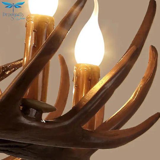 Resin Brown Ceiling Chandelier Branch 4/6/8 Lights Rustic Hanging Pendant Lamp For Restaurant