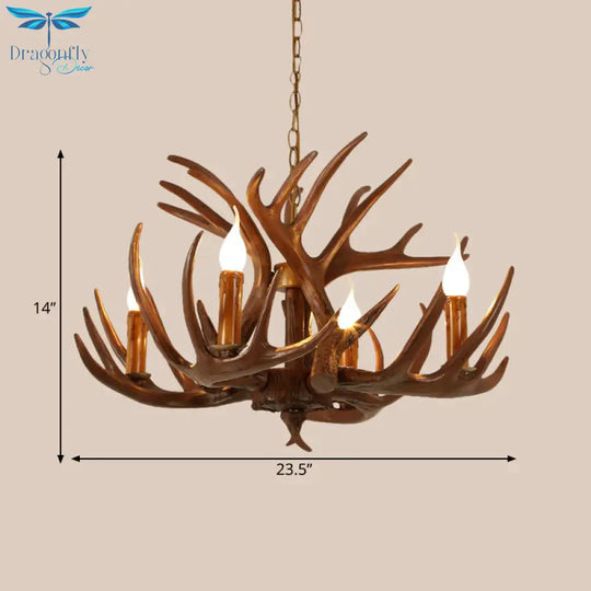 Resin Brown Ceiling Chandelier Branch 4/6/8 Lights Rustic Hanging Pendant Lamp For Restaurant