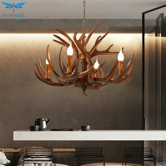 Resin Brown Ceiling Chandelier Branch 4/6/8 Lights Rustic Hanging Pendant Lamp For Restaurant