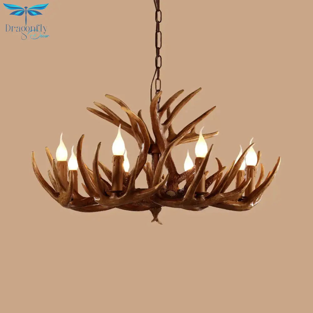 Resin Brown Ceiling Chandelier Branch 4/6/8 Lights Rustic Hanging Pendant Lamp For Restaurant