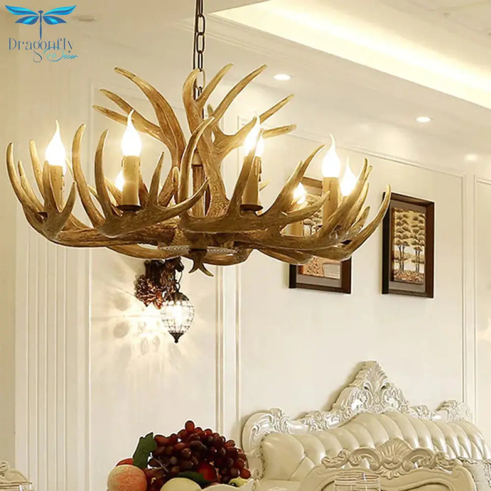 Resin Brown Ceiling Chandelier Branch 4/6/8 Lights Rustic Hanging Pendant Lamp For Restaurant