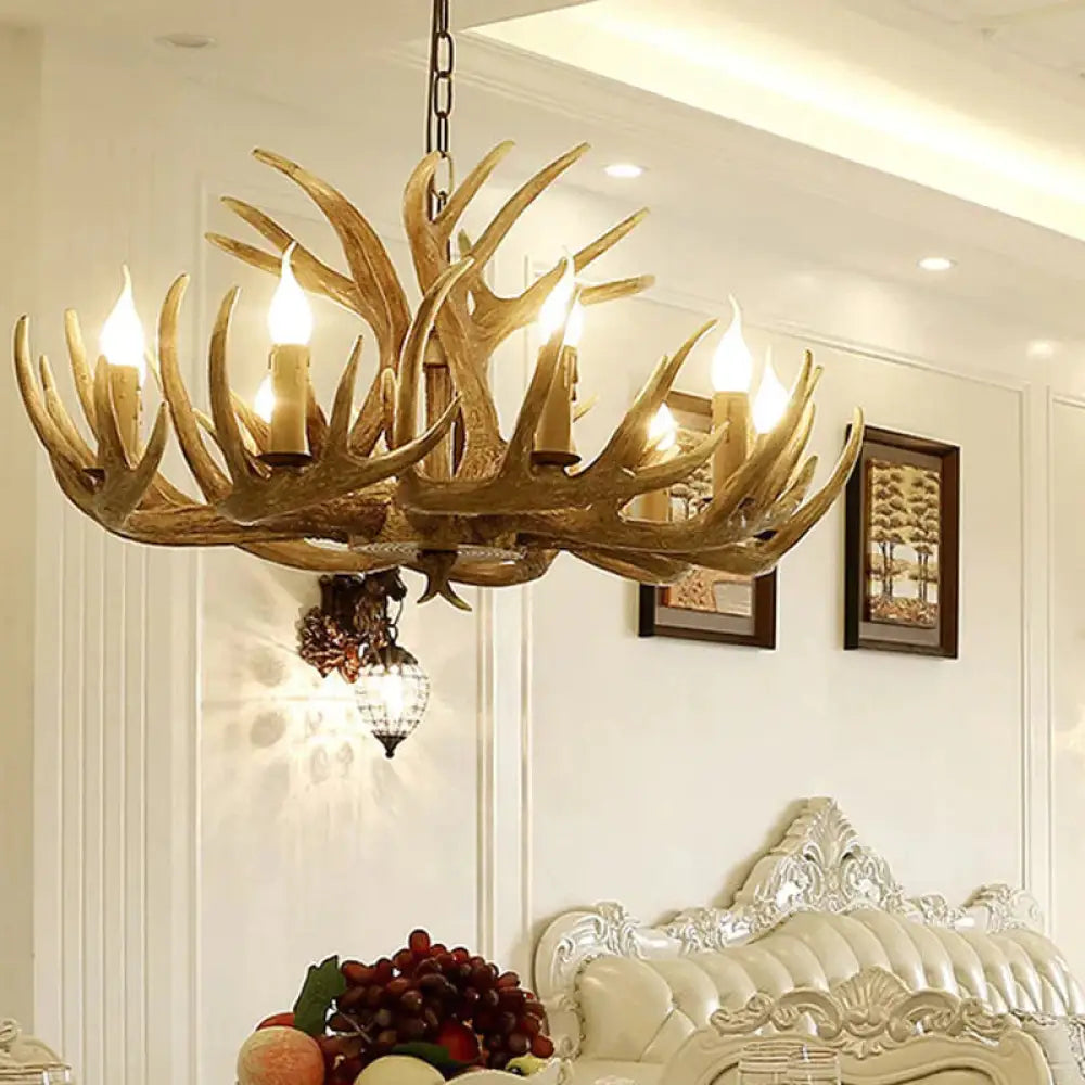 Resin Brown Ceiling Chandelier Branch 4/6/8 Lights Rustic Hanging Pendant Lamp For Restaurant 8 /