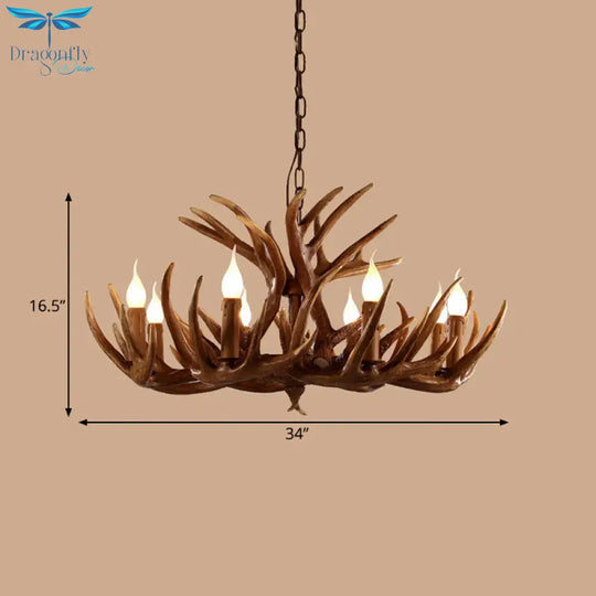 Resin Brown Ceiling Chandelier Branch 4/6/8 Lights Rustic Hanging Pendant Lamp For Restaurant
