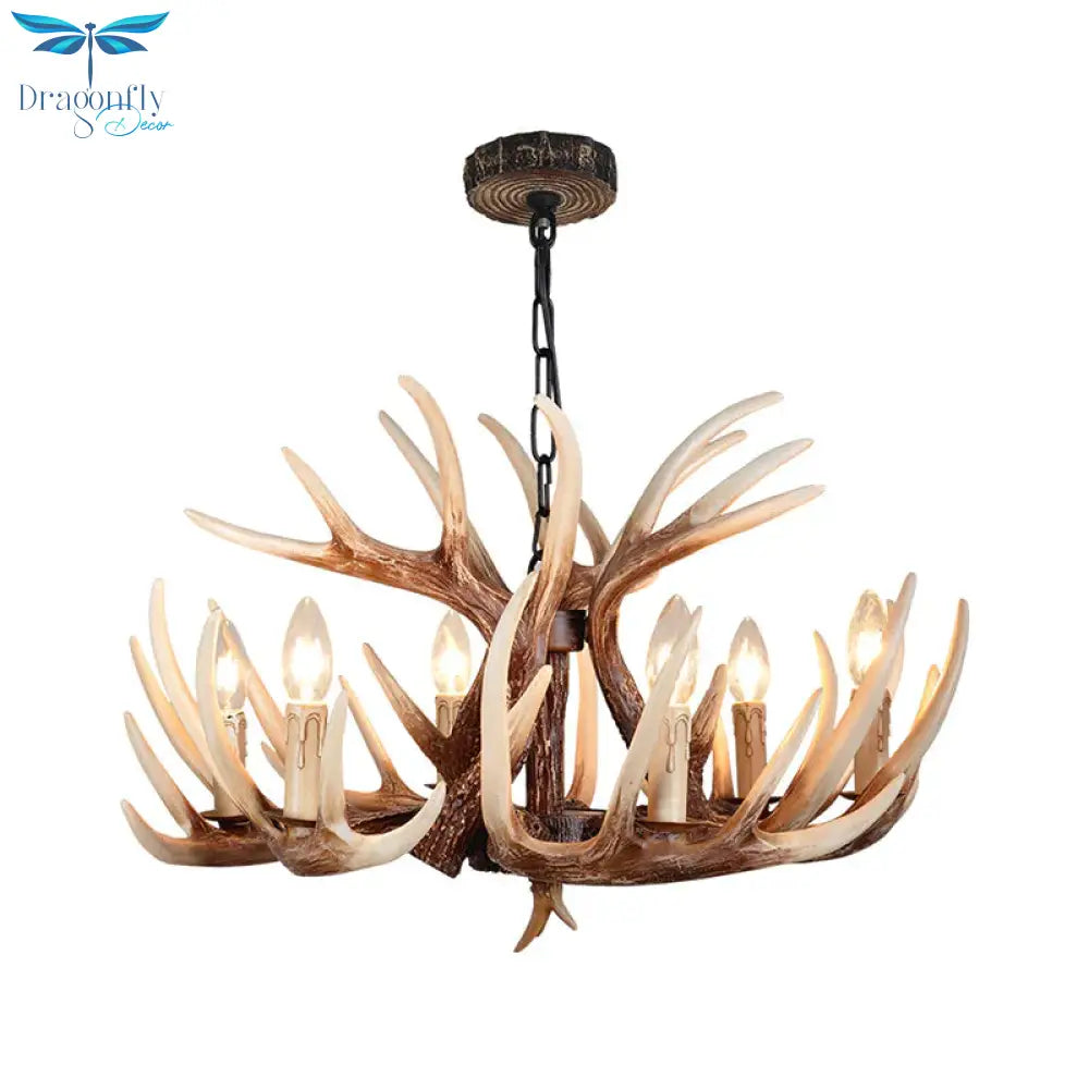 Resin Brown Chandelier Antler Fade - Look 4/6/9 Heads Rustic Suspension Pendant Light