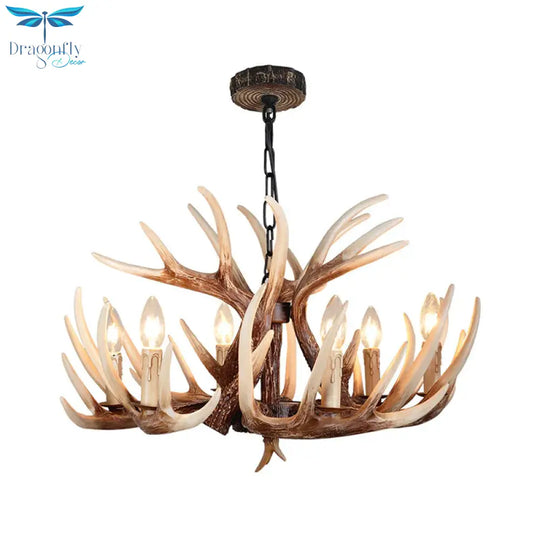 Resin Brown Chandelier Antler Fade - Look 4/6/9 Heads Rustic Suspension Pendant Light