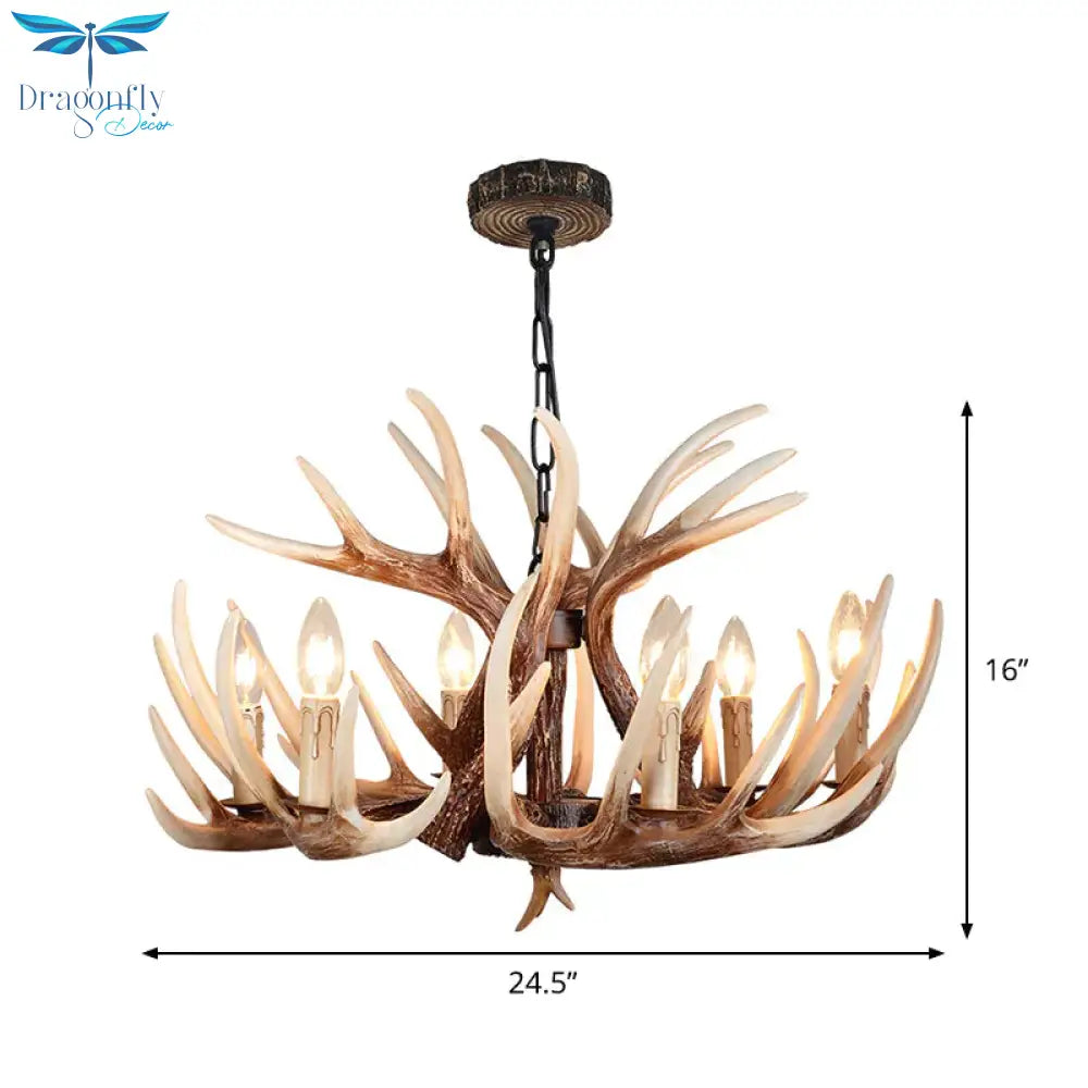 Resin Brown Chandelier Antler Fade - Look 4/6/9 Heads Rustic Suspension Pendant Light