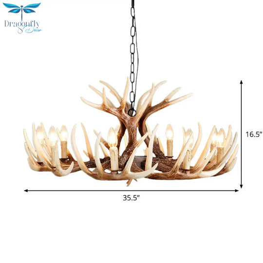 Resin Brown Chandelier Antler Fade - Look 4/6/9 Heads Rustic Suspension Pendant Light