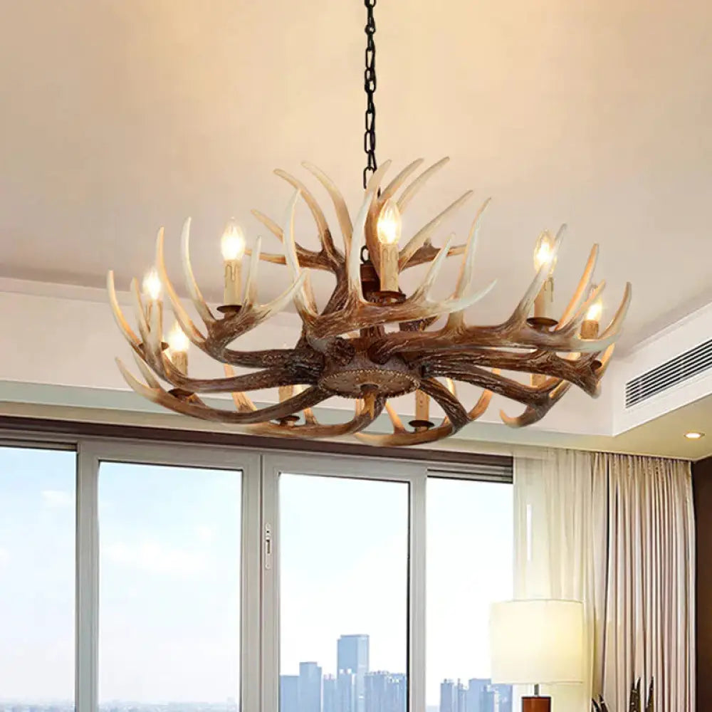 Resin Brown Chandelier Antler Fade - Look 4/6/9 Heads Rustic Suspension Pendant Light 9 /